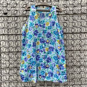 Vintage Vassarette watercolor pansy slinky sleeveless tank dress nightgown